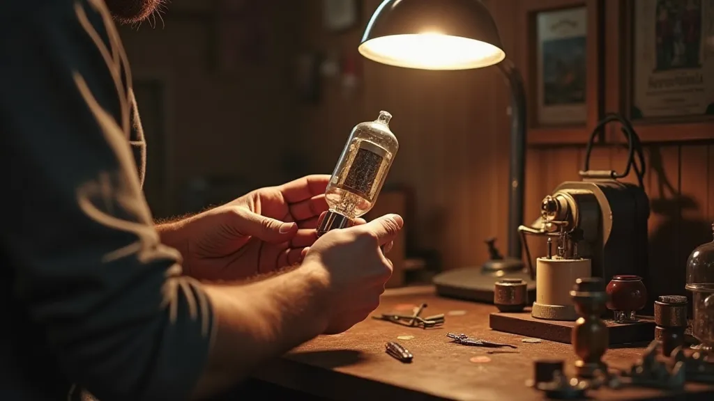 Craftsman's hands holding a vacuum tube