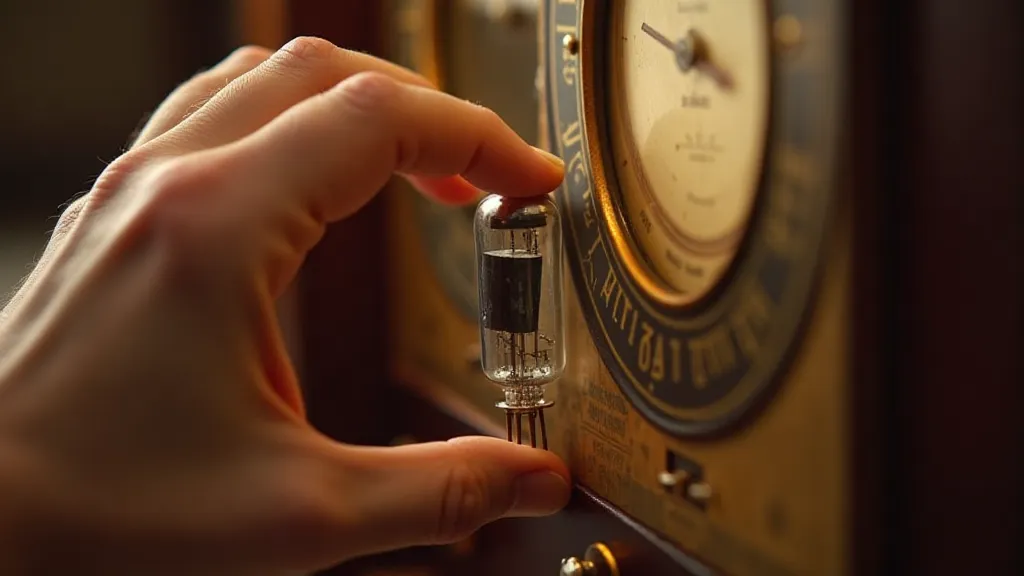 Hand inserting vacuum tube into a radio socket