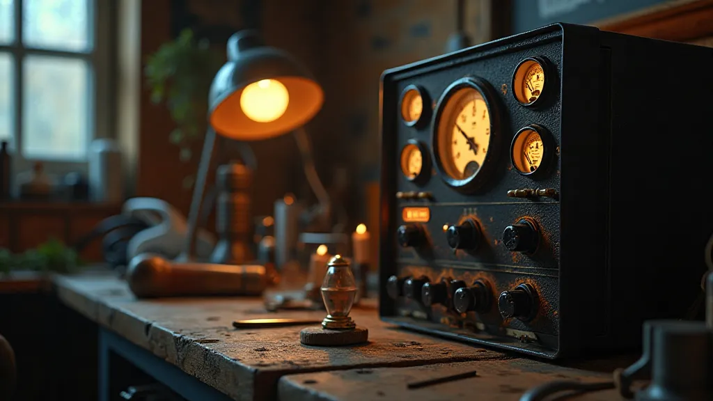 Vintage vacuum tube tester in a workshop