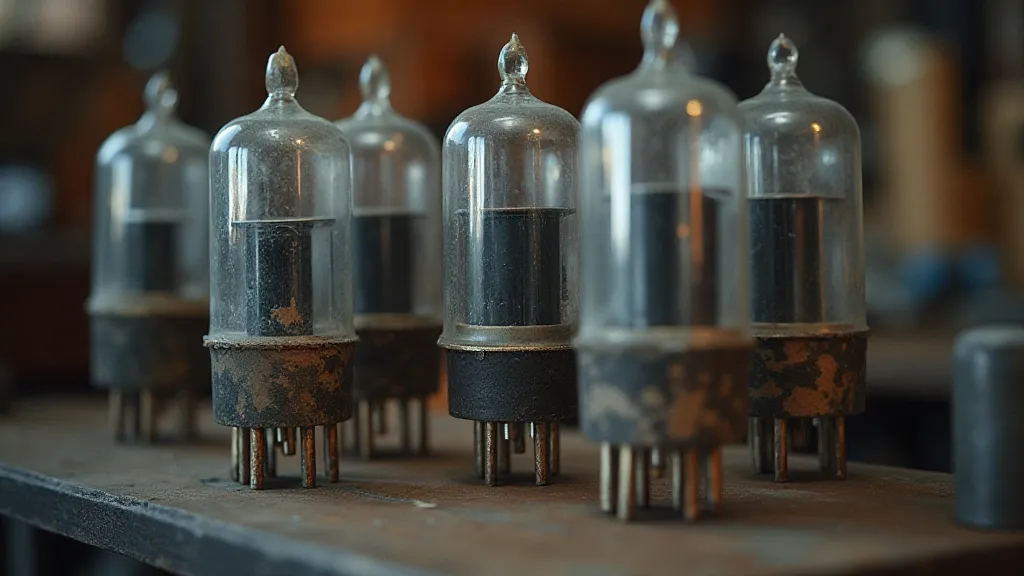Vintage vacuum tubes on a workbench